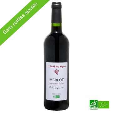 Merlot vin rouge biologique sans sulfite ajouté